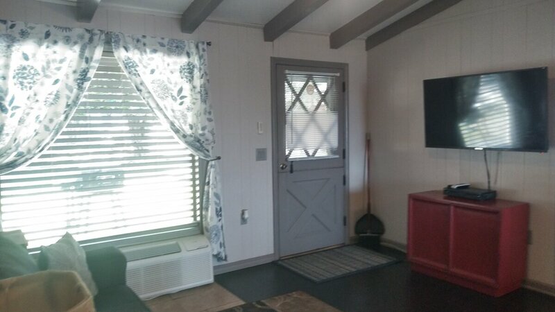 Living room Front door from the recliner with 1 eye open